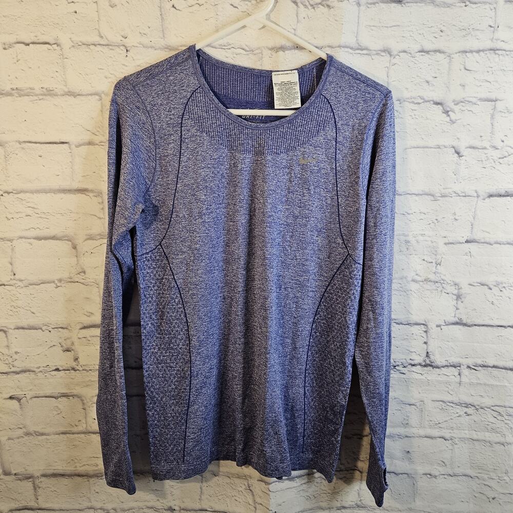 Nike Shirt Womens L Dri-FIT Long Sleeve Purple Heathered Seamless Thumbhole Top